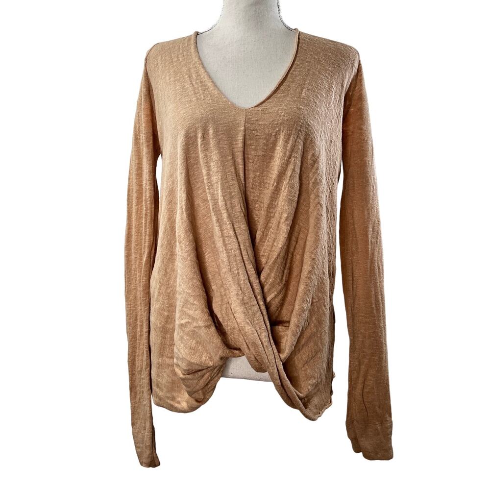 Brochu Walker Linen Blend Twist Hem Long Sleeves Top Small